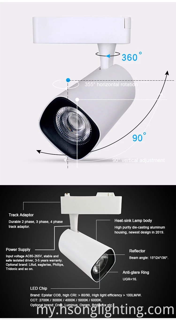 ခေတ်သစ်ဒီဇိုင်း Lumen LUD LUD LED TREAM TREAT TREAT TREAM TREAT TREAM TREAT COB MARTCON Lighting Track 12w 20w 30w မိုးလုံလေလုံအလင်းရောင်